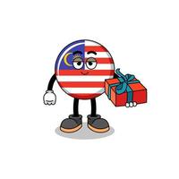 illustration de mascotte drapeau malaisie donnant un cadeau vecteur