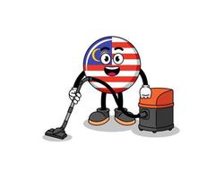 mascotte de personnage du drapeau malaisien tenant un aspirateur vecteur