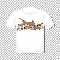 conception de groupe d'animaux sauvages sur t-shirt isolé sur fond transparent vecteur