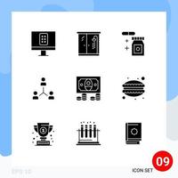 interface utilisateur pack de 9 glyphes solides de base de pièces de monnaie groupe de personnes de température d'équipe éléments de conception vectoriels modifiables vecteur