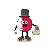 illustration de mascotte drapeau qatar homme riche tenant un sac d'argent vecteur