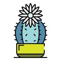 fleur, cactus, icône, couleur, contour, vecteur
