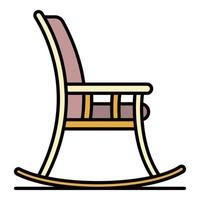 chaise berçante, icône, couleur, contour, vecteur