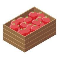 icône de boîte en bois de tomate, style isométrique vecteur