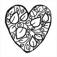 symbole du coeur. joli style de ligne vintage. cadre d'art calligraphique élégant avec des feuilles. pour la saint valentin, l'amour, le symbole du mariage. fond de vecteur