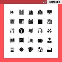 pack de 25 glyphes solides créatifs d'éléments de conception vectoriels modifiables de compte de rapport de pot d'impression d'ordinateur vecteur