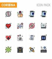 16 pack d'icônes covid19 de coronavirus de ligne remplie de couleurs plates telles que l'avion de voyage soins de santé en ligne coeur coronavirus viral 2019nov éléments de conception de vecteur de maladie