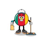 personnage mascotte du drapeau camerounais en tant que service de nettoyage vecteur