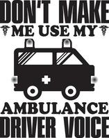 ensemble de conception de t-shirt de chauffeur d'ambulance, conception de jeux de typographie vecteur
