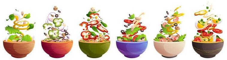 bols avec salade, nourriture saine avec légumes vecteur