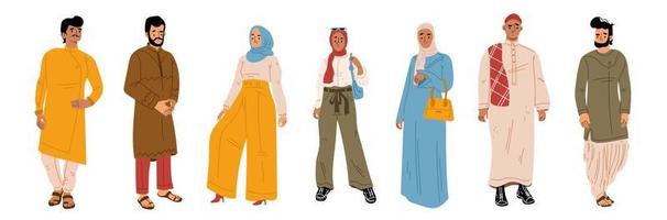 ensemble d'illustrations vectorielles de jeunes arabes vecteur