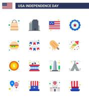 joyeux jour de l'indépendance 16 appartements pack d'icônes pour le web et l'impression drapeau américain de restauration rapide signe de burger éléments de conception vectoriels modifiables usa day vecteur
