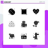 pack de 9 signes et symboles de glyphes solides modernes pour les supports d'impression Web tels que le feu d'artifice de mariage comme des éléments de conception vectoriels modifiables vecteur