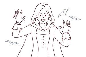 jeune femme en costume de dracula pour halloween vecteur