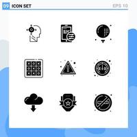 pack de 9 signes et symboles de glyphes solides modernes pour les supports d'impression Web tels que l'alerte tic tac toe athlétisme tic tac éléments de conception vectoriels modifiables vecteur