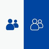 amis groupe utilisateurs équipe ligne et glyphe icône solide bannière bleue ligne et glyphe icône solide bannière bleue vecteur