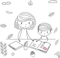 enfants heureux de dessin animé dessinés à la main, vecteur de stock - illustration de l'imagination, mère et enfant étudiant