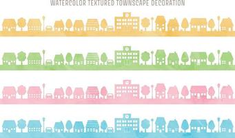 ensemble de décoration de paysage urbain texturé à l'aquarelle. maisons et arbres silhouette illustration pour le fond vecteur