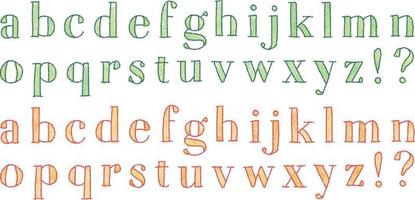 alphabets de doodle colorés vecteur aquarelle, minuscules -vert et orange