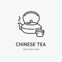 concept d'emblème d'icône de fine ligne de signe de pot de thé asiatique. vecteur