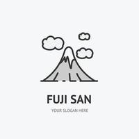 concept d'emblème d'icône de ligne mince de signe de montagne japonais fuji san. vecteur