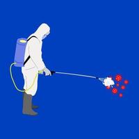 conception d'illustration vectorielle d'une personne pulvérisant un désinfectant vecteur