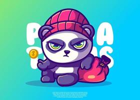 illustration de personnage de pandas en maraude, vecteur d'icône, style de dessin animé plat.