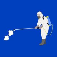 conception d'illustration vectorielle d'une personne pulvérisant un désinfectant vecteur