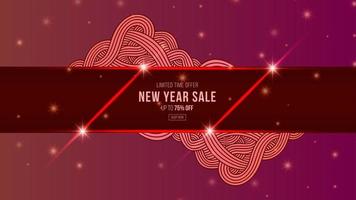 bannière d'affiche de promotion de vente doodle rouge nouvel an avec affichage de produit et décoration festive fond rouge vecteur