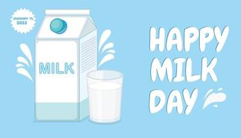 conception de bannière de bonne journée de lait. journée nationale du lait illustrative bleue et blanche. vecteur