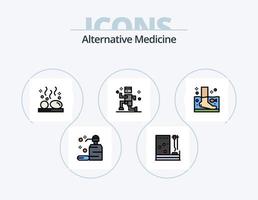 pack d'icônes remplies de ligne de médecine alternative 5 conception d'icônes. des pierres. chaud. seringue. beauté. médical vecteur
