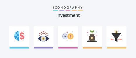 pack d'icônes d'investissement plat 5 comprenant. pour cent de gain. compteur de vitesse. entonnoir. arbre. conception d'icônes créatives vecteur