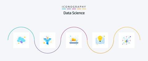 pack d'icônes plat 5 de science des données, y compris l'analyse. livre d'idées. entonnoir. idée. science vecteur
