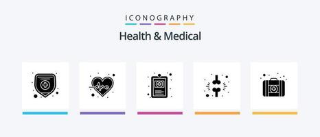 pack d'icônes de santé et de glyphe médical 5, y compris le cas médical. patient. santé. blessé. frein. conception d'icônes créatives vecteur