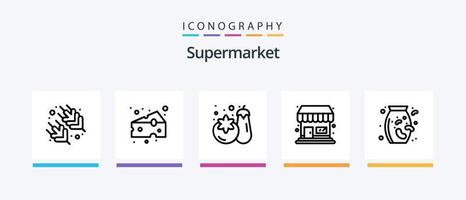 pack d'icônes de ligne de supermarché 5 comprenant. légume. boutique. supermarché. légume. conception d'icônes créatives vecteur