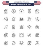 4 juillet usa joyeux jour de l'indépendance icône symboles groupe de 25 lignes modernes de football américain usa ring usa modifiable usa day vector design elements