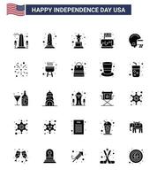 groupe de 25 glyphes solides définis pour le jour de l'indépendance des états-unis d'amérique tels que le festival des casques de pompiers football usa modifiable usa day vector design elements