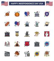 usa joyeux jour de l'indépendancepictogramme ensemble de 25 lignes simples remplies à plat de signe de hot-dog maison étoile bouclier modifiable usa jour vecteur éléments de conception