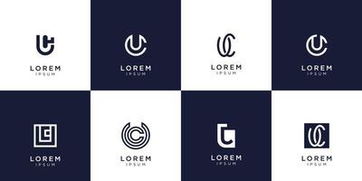 ensemble de modèle de logo de combinaison de lettre initiale u et lettre c abstraite. icônes pour les affaires de luxe, d'inspiration, élégantes, simples. vecteur premium