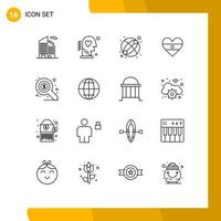 ensemble de 16 symboles d'icônes d'interface utilisateur modernes signes pour le marché seo baby heartflag flg éléments de conception vectoriels modifiables vecteur