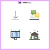 symboles d'icônes universelles groupe de 4 icônes plates modernes de téléchargement html développement web maison éléments de conception vectoriels modifiables vecteur