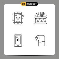 interface utilisateur pack de 4 couleurs plates remplies de base de l'application euro wifi bougie nettoyage éléments de conception vectoriels modifiables vecteur