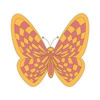papillon rétro groovy dans le style des années 60 des années 70 isolé sur fond blanc. illustration vectorielle. vecteur