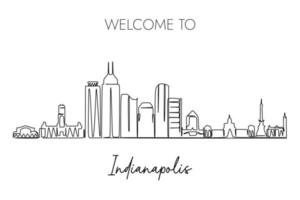 indianapolis skyline une ligne continue dessin sur fond blanc, conception de style dessiné à la main pour l'illustration de voyage et de tourisme vecteur