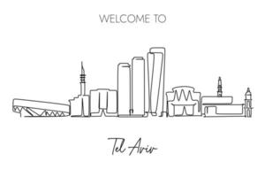 tel aviv israël skyline dessin en ligne continue simple. destination de voyage et concept de conception de voyage de vacances touristiques. vecteur