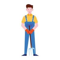 avatar masculin avec illustration de personnage de fermier de râteau de jardin vecteur