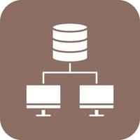 icône de fond de coin rond de glyphe de réseau de base de données vecteur