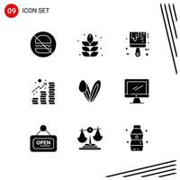 collection de 9 icônes vectorielles dans des symboles de glyphe parfaits pixle de style solide pour le web et les signes d'icônes solides mobiles sur fond blanc 9 icônes vecteur