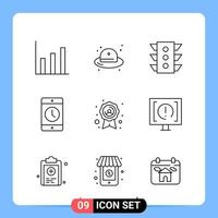 Pack d'icônes noires de 9 lignes symboles de contour pour les applications mobiles isolés sur fond blanc 9 icônes définies fond de vecteur d'icône noire créative