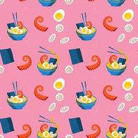 modèle sans couture avec bol d'illustration vectorielle de nouilles ramen vecteur